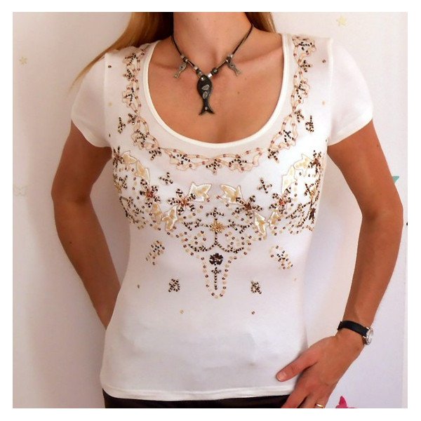 Top Brodé Perles Sequins