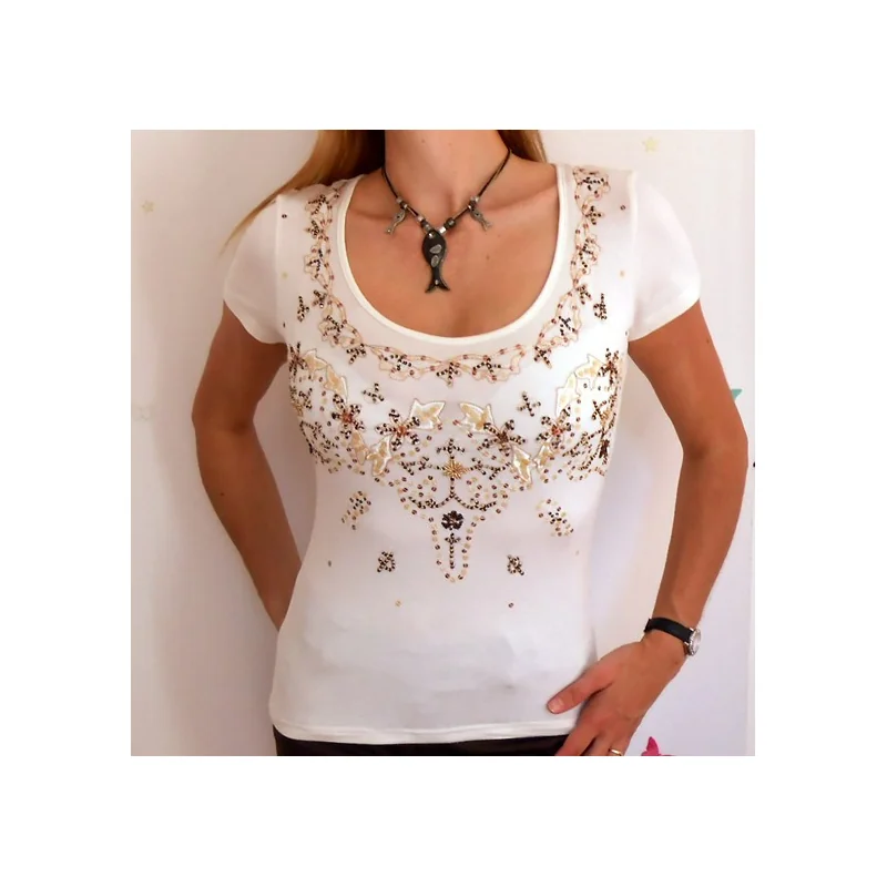 Top Brodé Perles Sequins