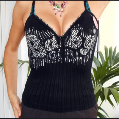 Top Sexy Power Flower Fashion Noir