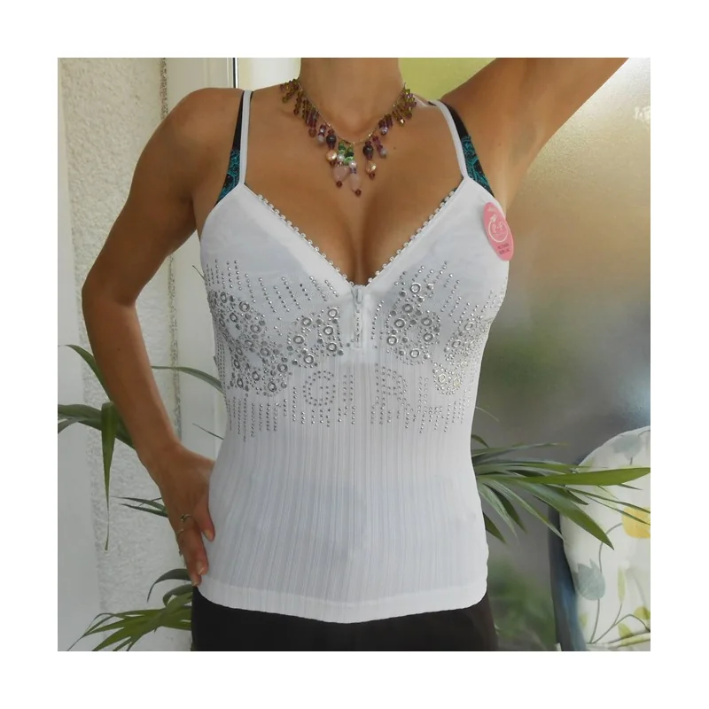 Top Sexy Power Flower Fashion Blanc