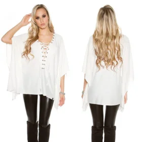 Poncho Blanc Fashion Lacets