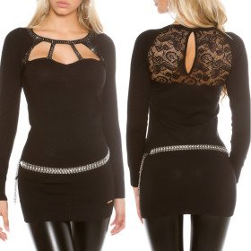 Long Pull Noir Sexy Koucla Strass Dentelle