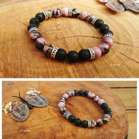 Bracelet Rhodonite Pierre de Lave