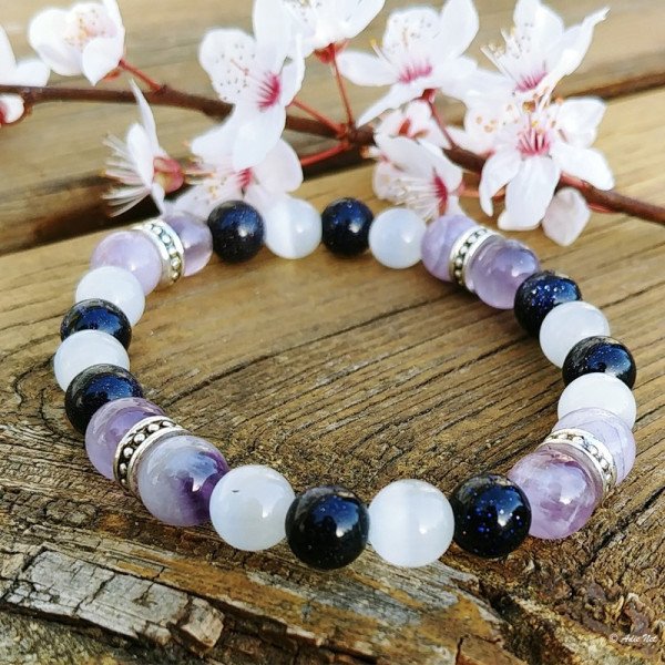 Bracelet Améthyste Pierre De Lune Blue Sand Stone