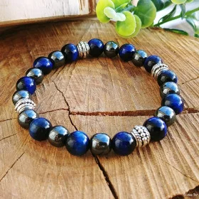 Bracelet Hématite Oeil de Tigre Teinté Bleu
