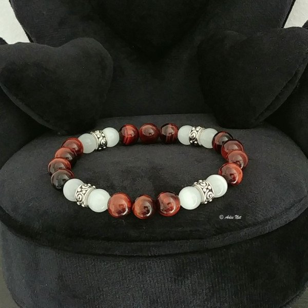 Bracelet Oeil de Tigre Rouge Pierre de Lune