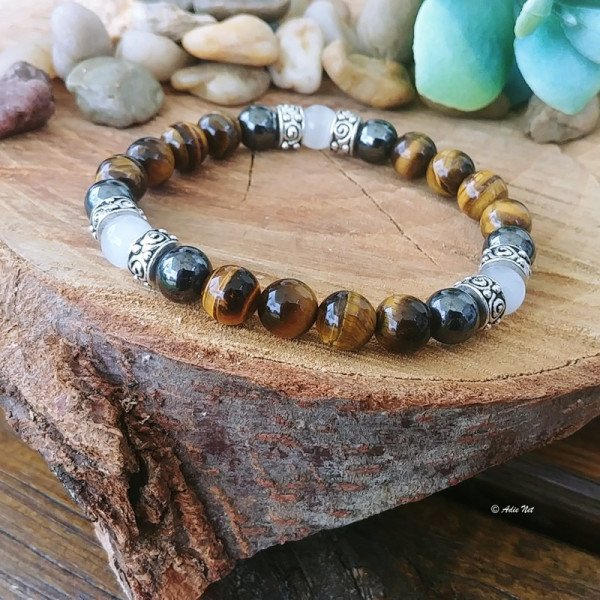 Bracelet Oeil de Tigre Pierre de Lune hématite