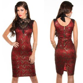 Robe Crayon Rouge Noir Broderie