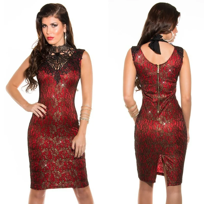 Robe Crayon Rouge Noir Broderie