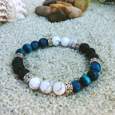 Bracelet Howlite Pierre de Lave Oeil de Tigre
