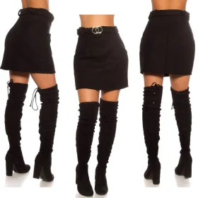 Mini jupe noire Koucla chic et sexy avec ceinture intégrée