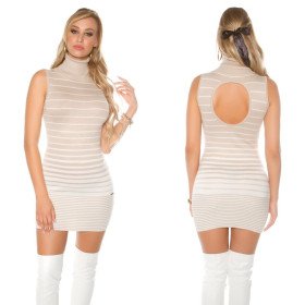 Jolie robe pull beige moulante et sexy avec col roulé