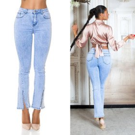 Jeans Sexy Bleu Taille Haute Style Bootcut Fendu