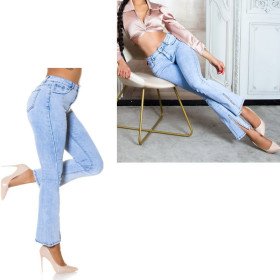 Jeans Sexy Bleu Taille Haute Style Bootcut Fendu
