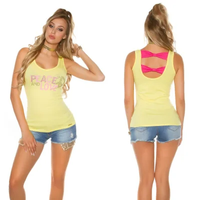 Haut Débardeur Fashion Sexy Koucla Jaune Rose Peace And Love