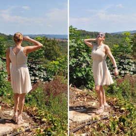 Jolie robe beige en chiffon très chic et légère