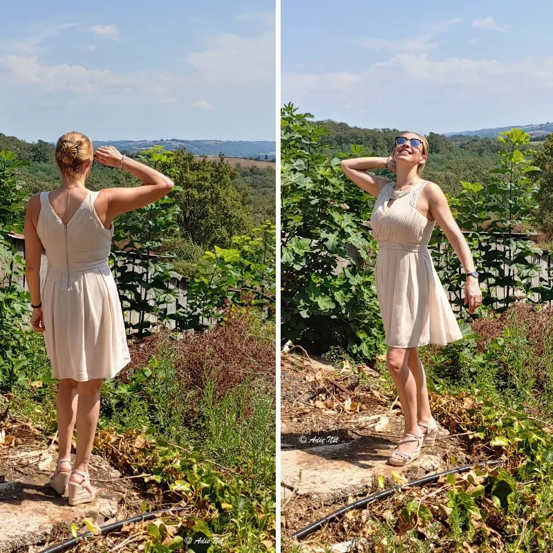 Jolie robe beige en chiffon très chic et légère