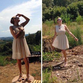 Jolie robe beige en chiffon très chic et légère