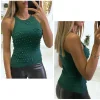 Petit Pull Sexy Moulant Sans Manches Vert Perles Tendance