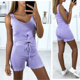 Ensemble 2 pièces short et petit haut assorti lilas tendance et sexy