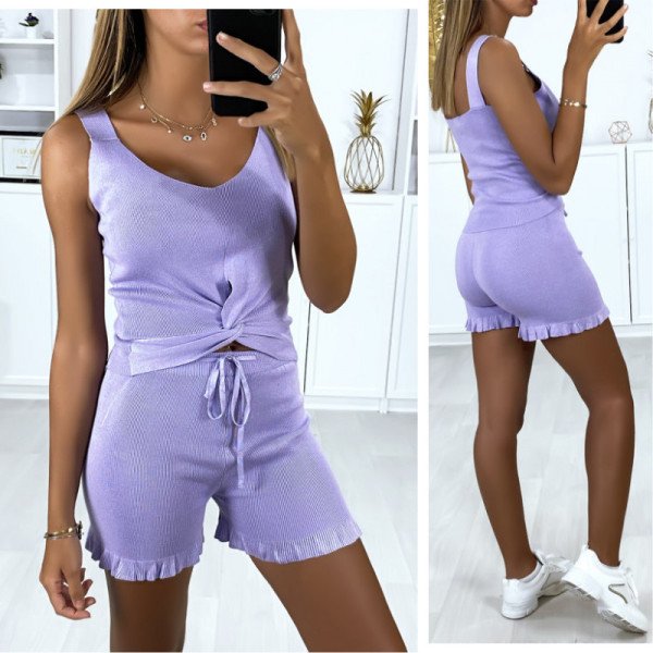 Ensemble 2 pièces short et petit haut assorti lilas tendance et sexy
