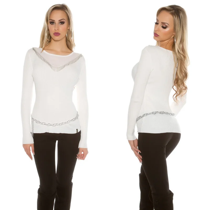 Pull blanc Koucla franges et jeu de transparence sexy tendance