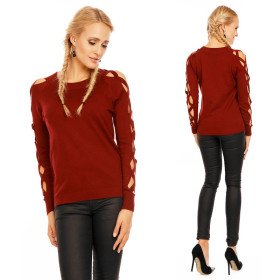 Joli Pull Bordeaux Sexy Découpes Manches Longues