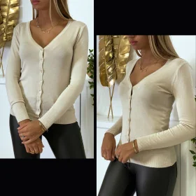Gilet Cardigan Basique Beige Doux Tendance