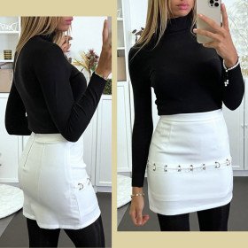 Mini Jupe Blanche Sexy Anneaux Tendance