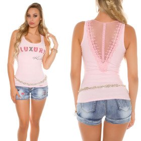 Débardeur Sexy Tendance Luxury Rose Broderie Strass