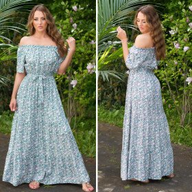 Robe Longue Epaules Dénudées Imprimé Fleuri Tendance