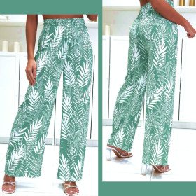 Pantalon Palazzo Léger Tendance Imprimé Feuilles