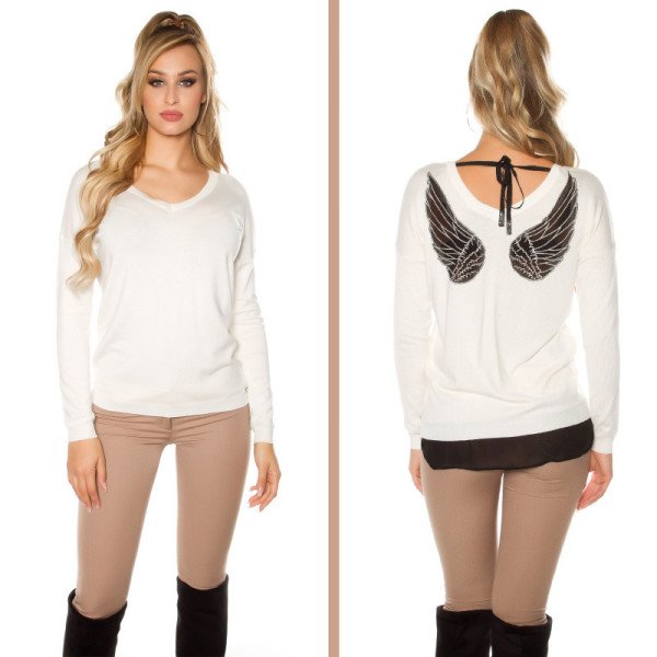 Pull Koucla Blanc Ailes D'ange Au Dos Ultra Tendance