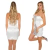 Robe Soirée Chic Sexy Blanche Satin Paillettes