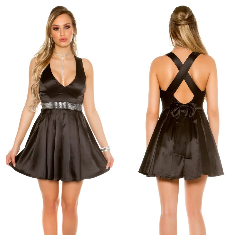 Robe Soirée Chic Sexy Strass Noire Koucla