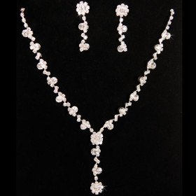 Parure Collier Boucles d'Oreilles Strass Motif Floral