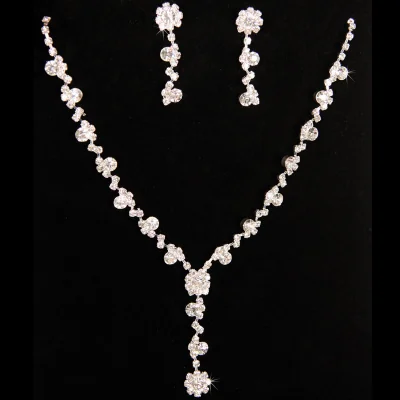 Parure Collier Boucles d'Oreilles Strass Motif Floral