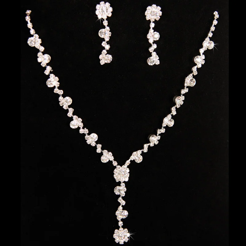 Parure Collier Boucles d'Oreilles Strass Motif Floral