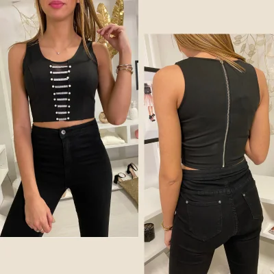 Crop Top Noir Chic Sexy Soirée