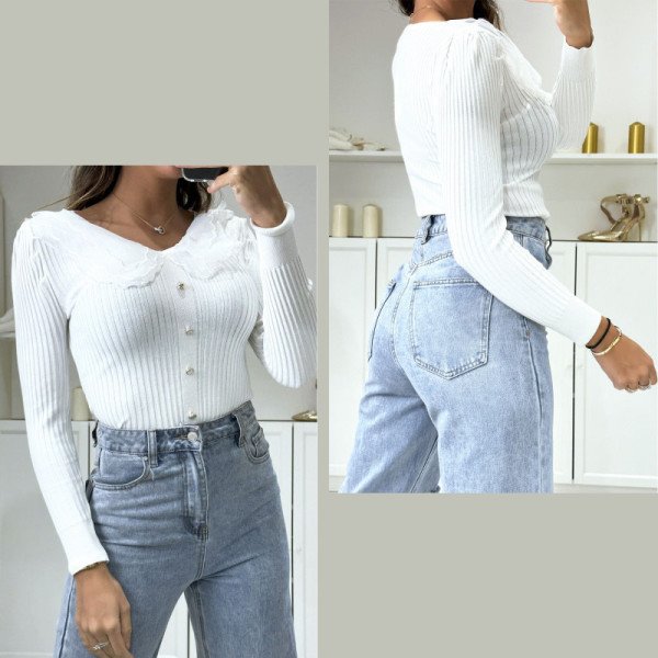 Pull Blanc Tendance Col Claudine