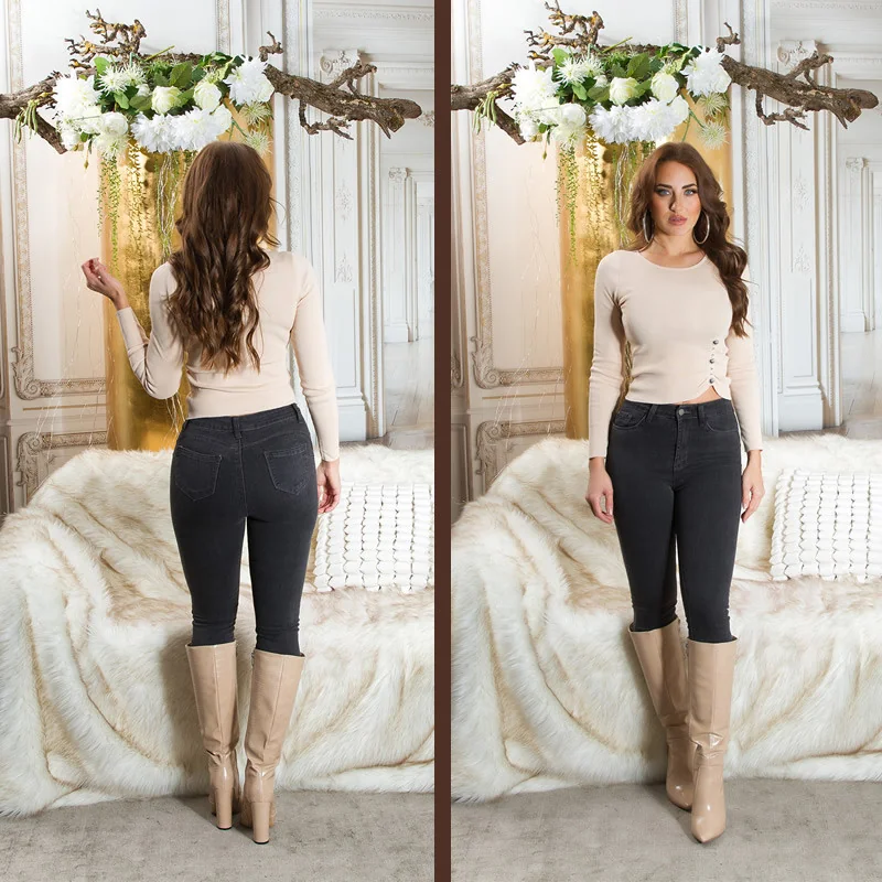 Pull Moulant Sexy Beige Tendance Rivets Fantaisie