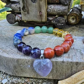Bracelet 7 Chakras Pendentif Coeur en pierres naturelles