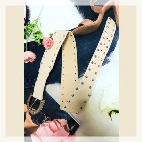 Ceinture Large Cloutée Beige Pour Femme