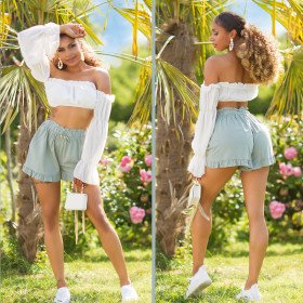 Short Femme Taille Haute Elastiquée Tissu Léger