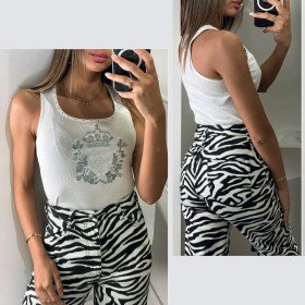 Débardeur Blanc Chic Coton Moulant Strass