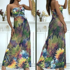 Robe Longue Bustier Elégante Imprimé Floral