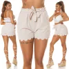 Short Paperbag Taille Haute Elégant Beige