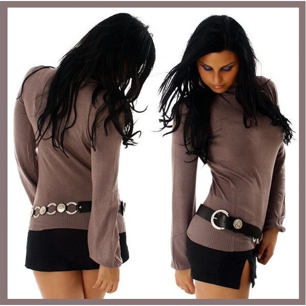 Pull Col Roulé Manches Longues Couleur Taupe