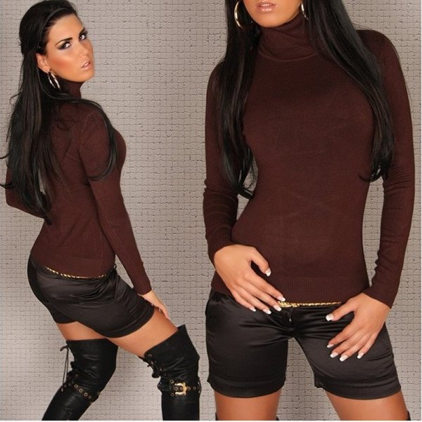 Pull Col Roulé Chocolat Elégant et Confortable