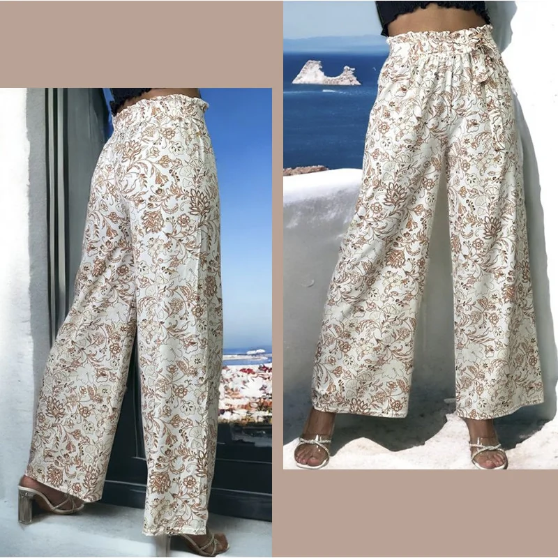 Pantalon Palazzo Fluide Motif Floral Elégant